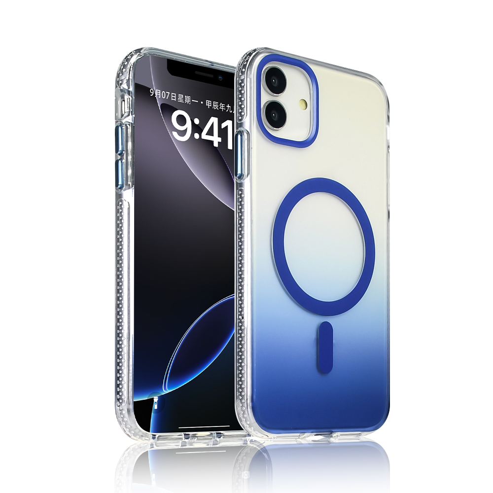 iPhone 11 Kılıf M-safe Şarj Özellikli Transparan Renk Geçişli Zore Toros Kapak - Mavi