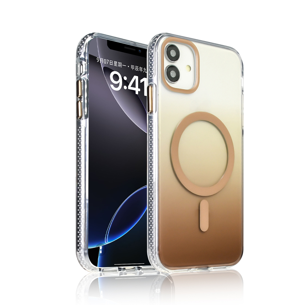 iPhone 11 Kılıf M-safe Şarj Özellikli Transparan Renk Geçişli Zore Toros Kapak - Gold