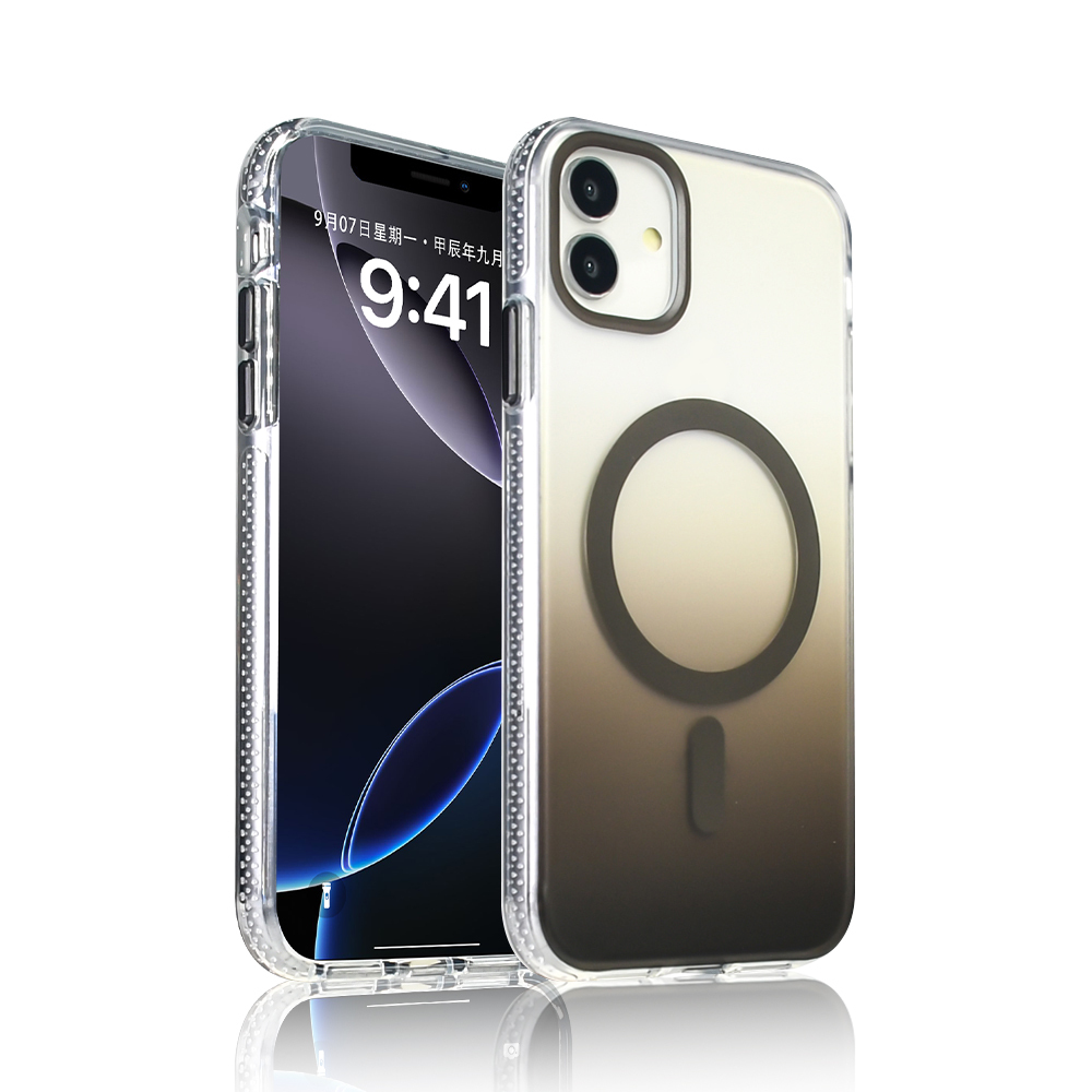 iPhone 11 Kılıf M-safe Şarj Özellikli Transparan Renk Geçişli Zore Toros Kapak - Gri