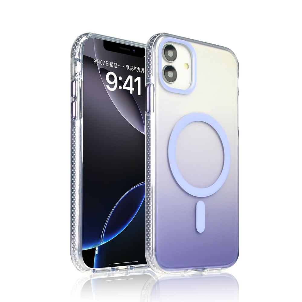 iPhone 11 Kılıf M-safe Şarj Özellikli Transparan Renk Geçişli Zore Toros Kapak - Lila