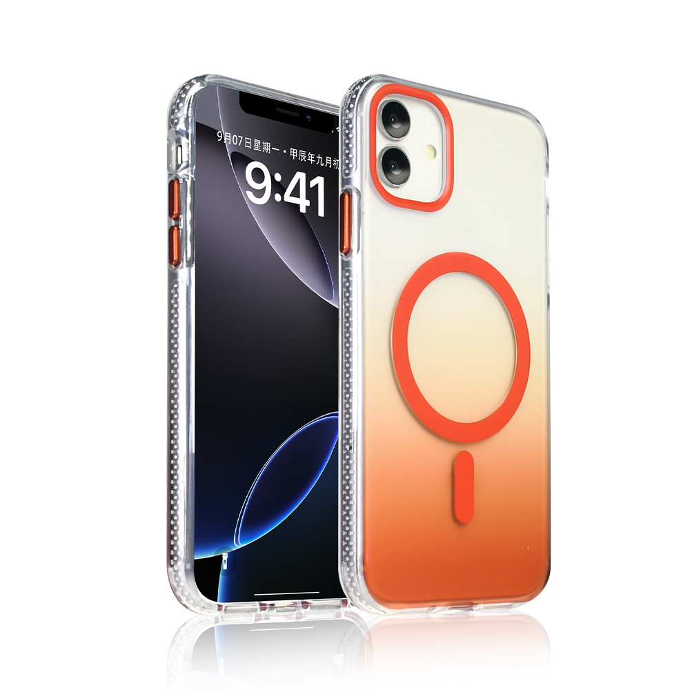 iPhone 11 Kılıf M-safe Şarj Özellikli Transparan Renk Geçişli Zore Toros Kapak - Turuncu