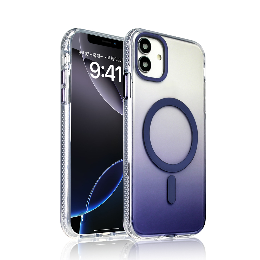 iPhone 11 Kılıf M-safe Şarj Özellikli Transparan Renk Geçişli Zore Toros Kapak - Mor