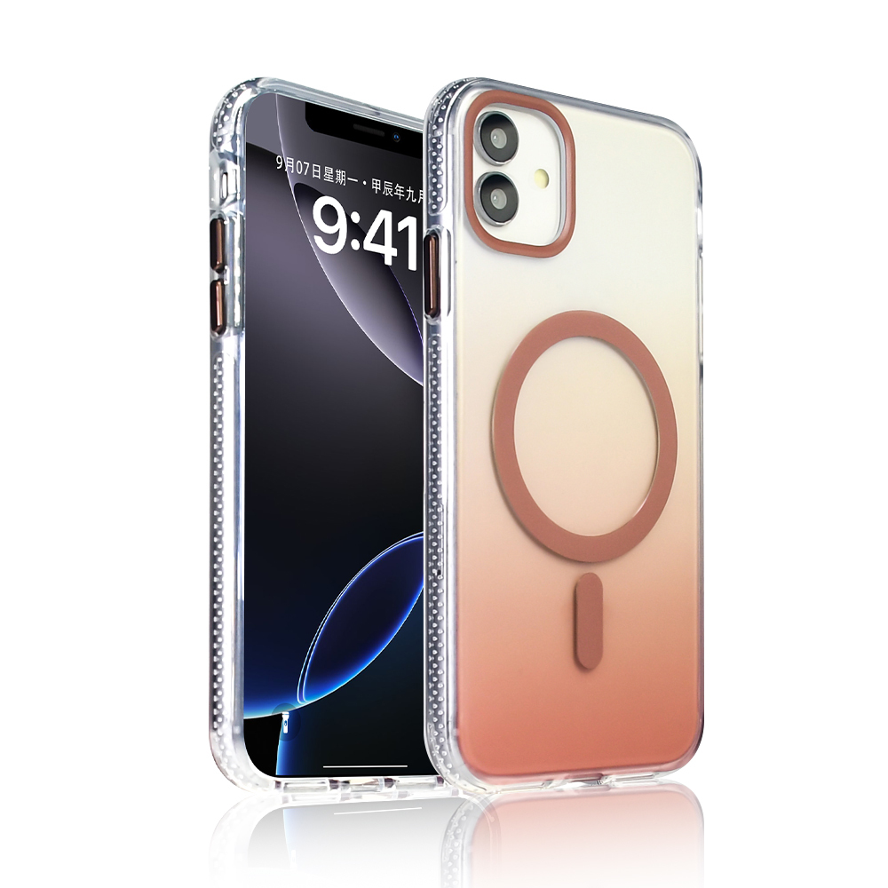 iPhone 11 Kılıf M-safe Şarj Özellikli Transparan Renk Geçişli Zore Toros Kapak - Rose Gold