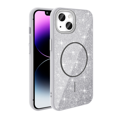 Apple iPhone 11 Kılıf M-safe Şarj Özellikli Parlayan Simli Zore Okso Kapak - Zore