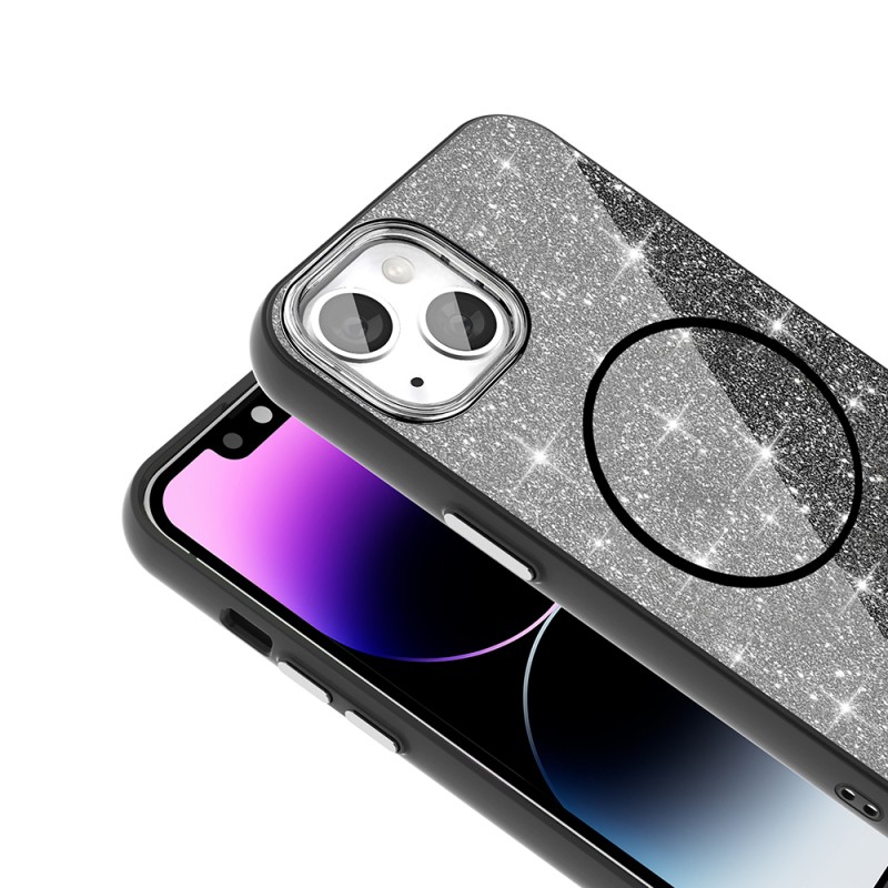 Apple iPhone 11 Kılıf M-safe Şarj Özellikli Parlayan Simli Zore Okso Kapak - 17
