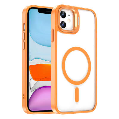 Apple iPhone 11 Kılıf M-safe Şarj Özellikli Standlı Zore M-safe Klon Lensli Kapak - Zore