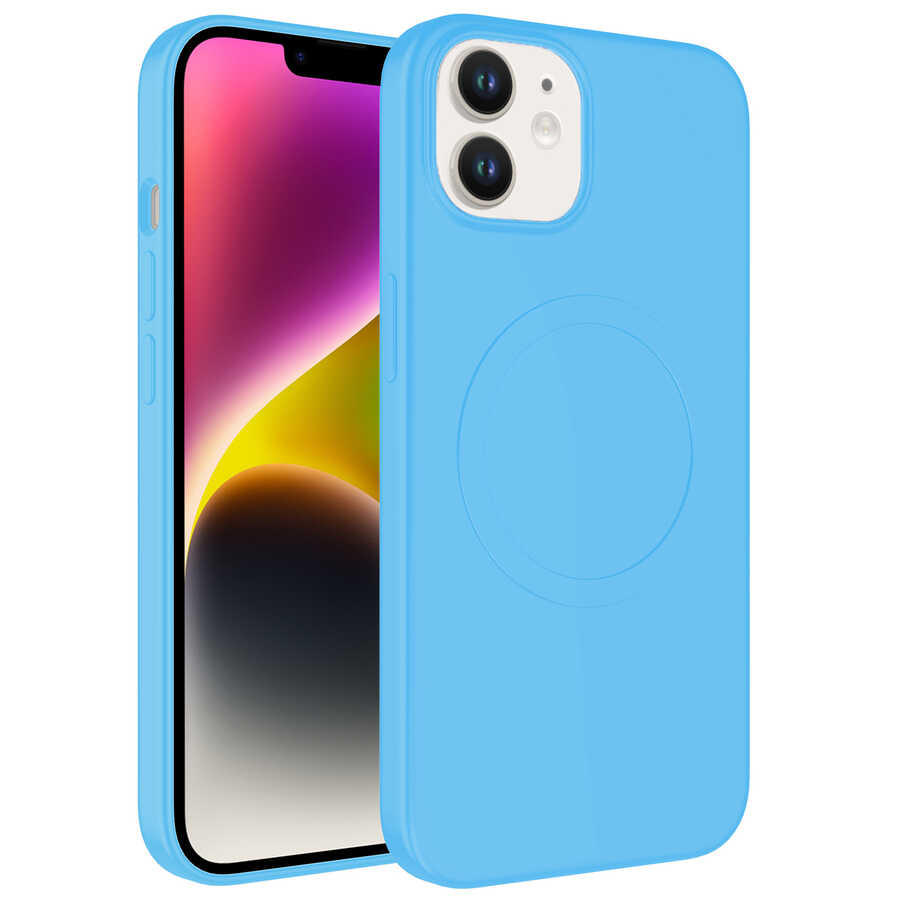Apple iPhone 11 Kılıf M-safe Wireless Şarj Özellikli Pastel Renk Silikon Zore Plas Kapak - Mavi Açık