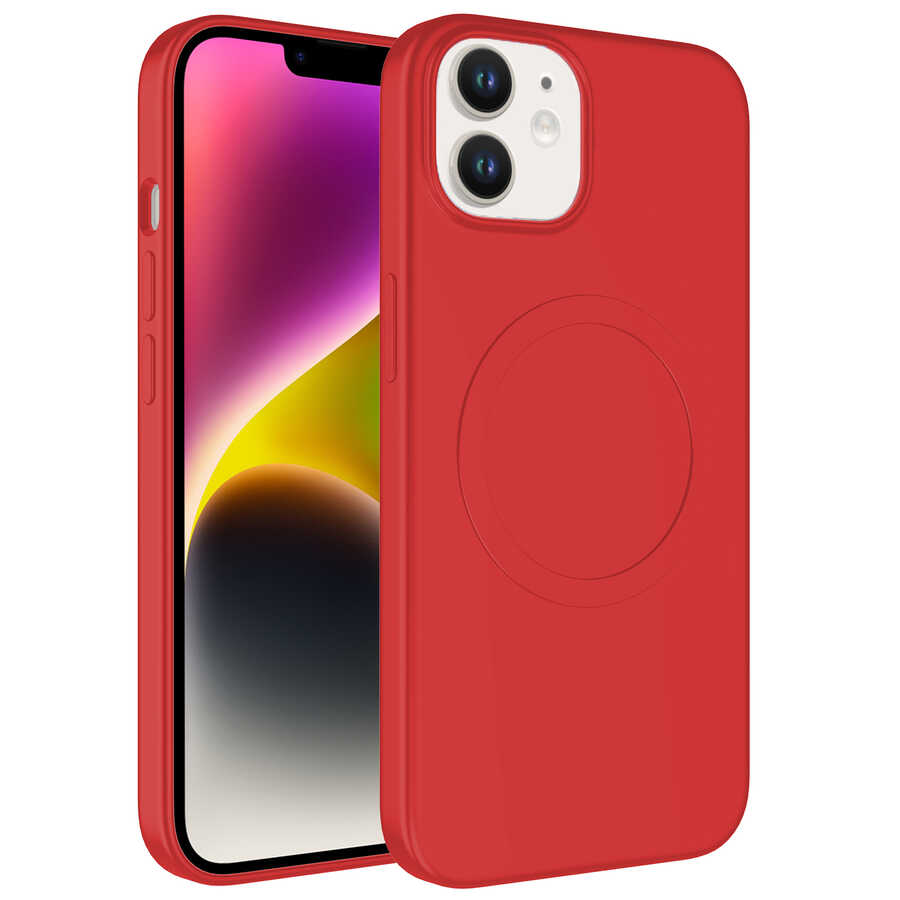 Apple iPhone 11 Kılıf M-safe Wireless Şarj Özellikli Pastel Renk Silikon Zore Plas Kapak - Kırmızı