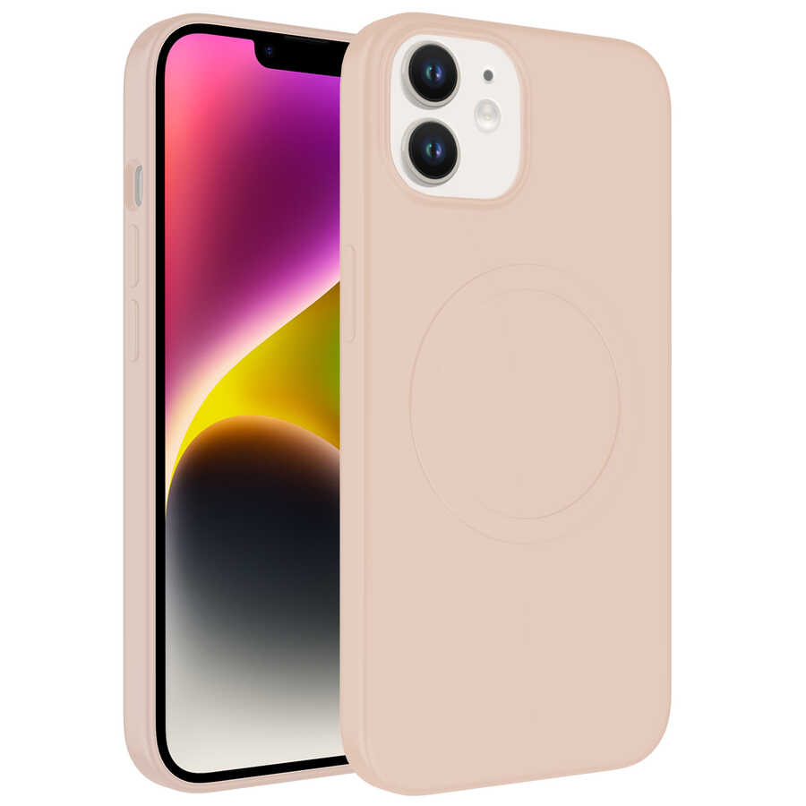 Apple iPhone 11 Kılıf M-safe Wireless Şarj Özellikli Pastel Renk Silikon Zore Plas Kapak - Pembe Açık