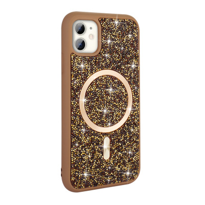 Apple iPhone 11 Kılıf Pırlanta Tasarımlı M-safe Şarj Özellikli Zore Mozaik Silikon Kapak - Zore