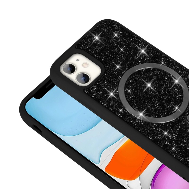 Apple iPhone 11 Kılıf Pırlanta Tasarımlı M-safe Şarj Özellikli Zore Mozaik Silikon Kapak - 8