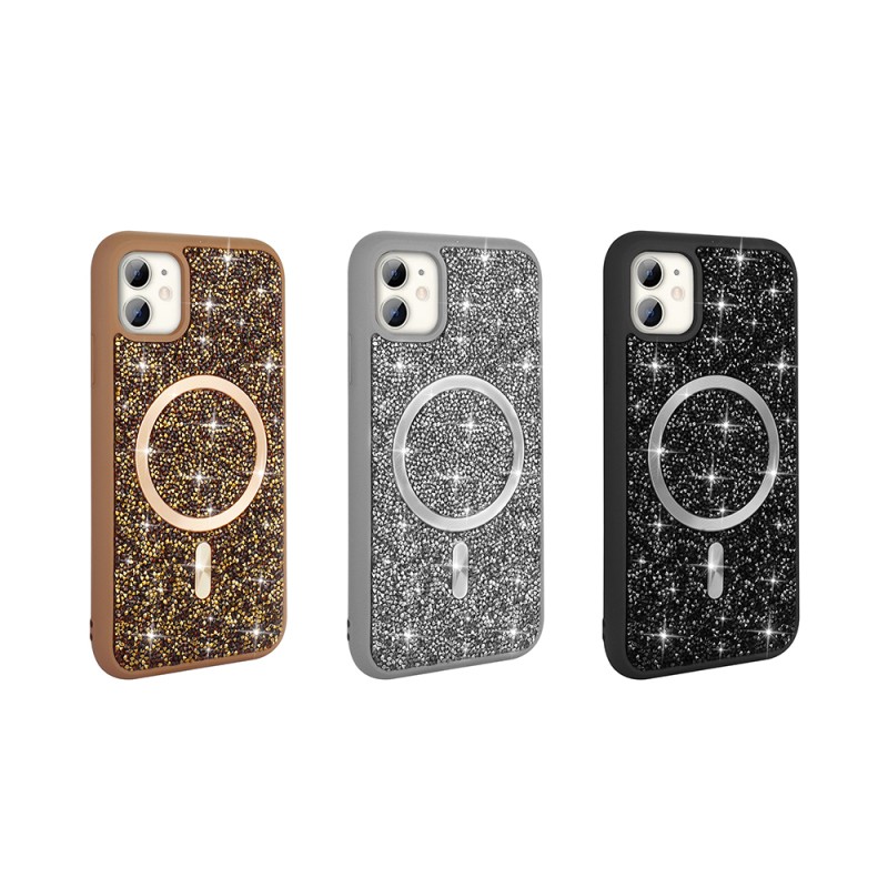 Apple iPhone 11 Kılıf Pırlanta Tasarımlı M-safe Şarj Özellikli Zore Mozaik Silikon Kapak - 11