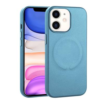 Apple iPhone 11 Kılıf PU Deri M-safe Wireless Şarj Özellikli Zore Derix Kapak Mavi