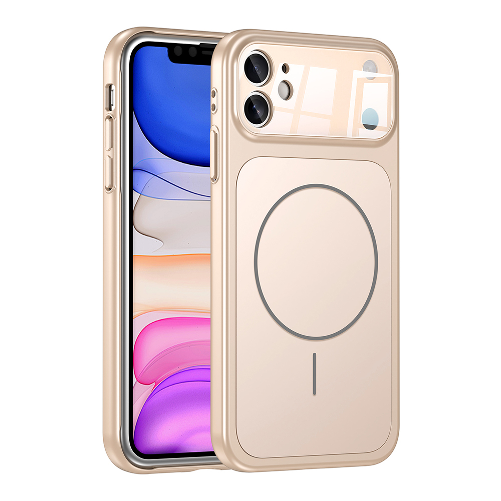 iPhone 11 Kılıf Zore M-Safe Şarj Özellikli Kamera Korumalı Formen Kapak - Gold
