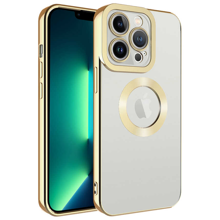 Apple iPhone 11 Pro Kılıf Kamera Korumalı Logo Gösteren Zore Omega Kapak - Gold