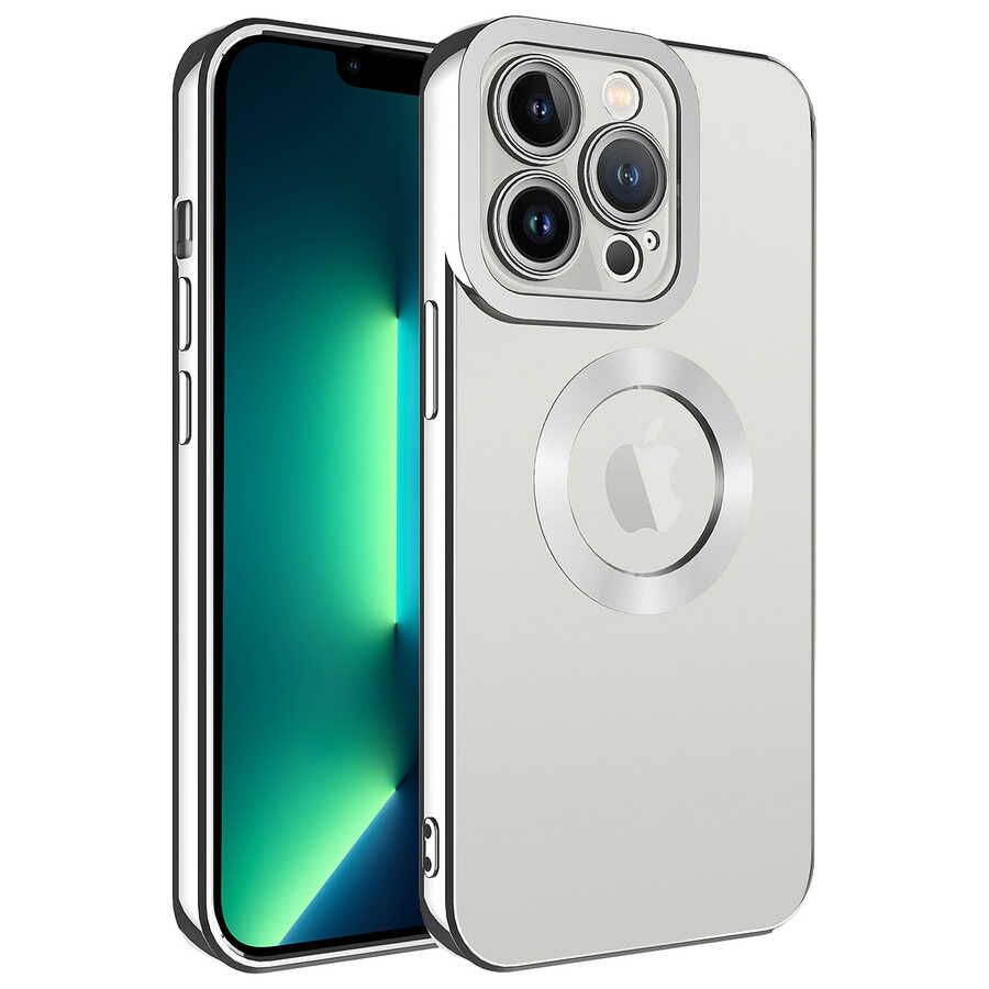 Apple iPhone 11 Pro Kılıf Kamera Korumalı Logo Gösteren Zore Omega Kapak - Gümüş
