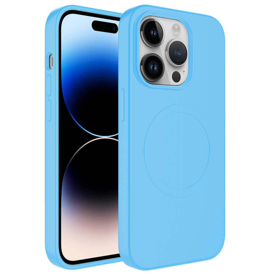 Apple iPhone 11 Pro Kılıf M-safe Wireless Şarj Özellikli Pastel Renk Silikon Zore Plas Kapak - Mavi Açık