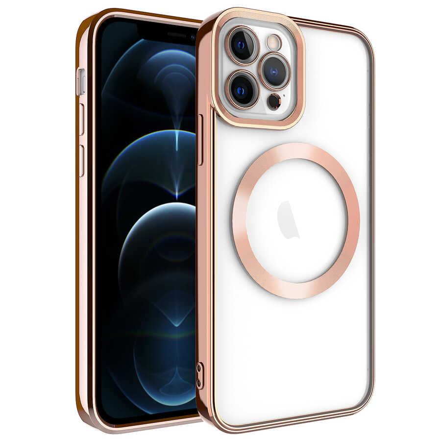 Apple iPhone 11 Pro Kılıf M-safe Wireless Şarj Özellikli Zore Setro Silikon - Rose Gold