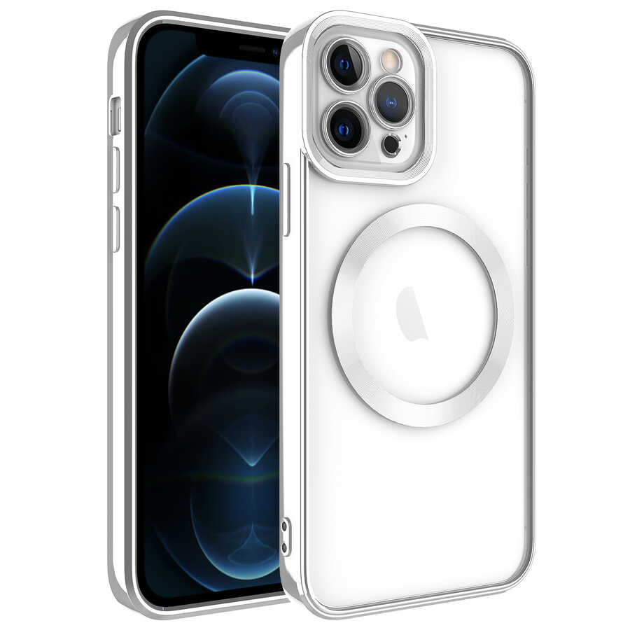 Apple iPhone 11 Pro Kılıf M-safe Wireless Şarj Özellikli Zore Setro Silikon - Gümüş