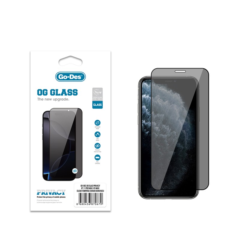 Apple iPhone 11 Pro Max Go Des OG Glass Privacy Antistatic Tempered Glass Screen Protector - 1