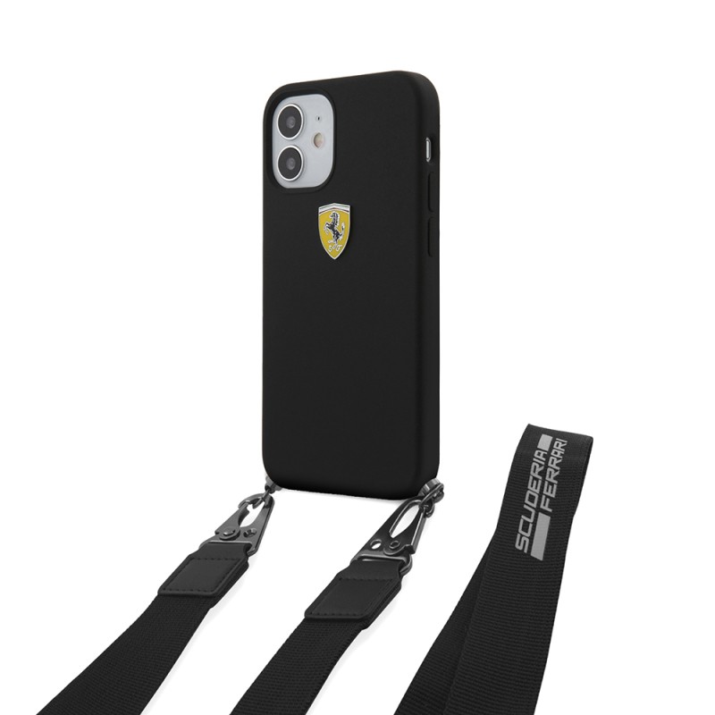 Apple iPhone 12 Case Ferrari Original Licensed Hanging Metal Logo Cover - 2