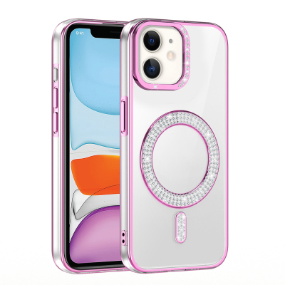 Apple iPhone 12 Case Magsafe Charging Feature Diamond Stone Design Zore Karetta Silicone Cover - Zore