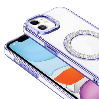 Apple iPhone 12 Case Magsafe Charging Feature Diamond Stone Design Zore Karetta Silicone Cover - 13
