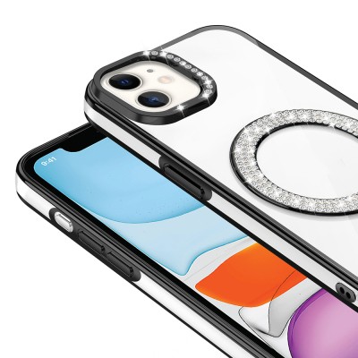 Apple iPhone 12 Case Magsafe Charging Feature Diamond Stone Design Zore Karetta Silicone Cover - 17