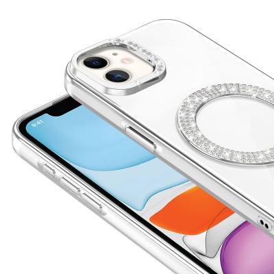 Apple iPhone 12 Case Magsafe Charging Feature Diamond Stone Design Zore Karetta Silicone Cover - 19