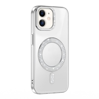 Apple iPhone 12 Case Magsafe Charging Feature Diamond Stone Design Zore Karetta Silicone Cover - 18