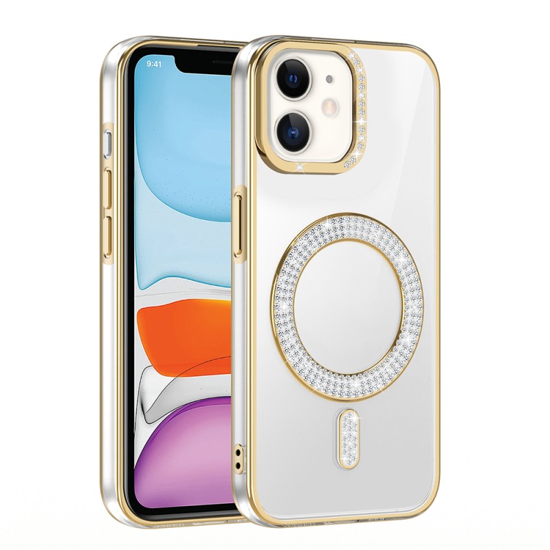 Apple iPhone 12 Case Magsafe Charging Feature Diamond Stone Design Zore Karetta Silicone Cover - 4