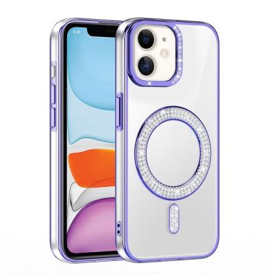 Apple iPhone 12 Case Magsafe Charging Feature Diamond Stone Design Zore Karetta Silicone Cover - 3