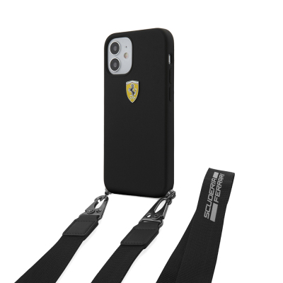 Apple iPhone 12 Kılıf Ferrari Orjinal Lisanslı Askılı Metal Logolu Kapak - Ferrari
