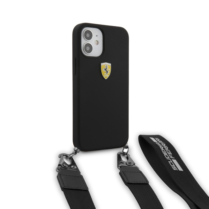 Apple iPhone 12 Kılıf Ferrari Orjinal Lisanslı Askılı Metal Logolu Kapak - 3