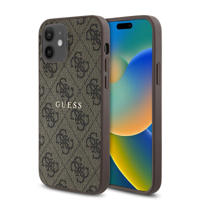 Apple iPhone 12 Kılıf Guess Orjinal Lisanslı M-safe Şarj Özellikli 4G Desen Yazı Logolu Kapak - Guess