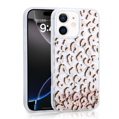 Apple iPhone 12 Kılıf Sıvılı Simli Baskılı Şeffaf Arka Yüzey Zore Mossa Silikon Kapak - Zore