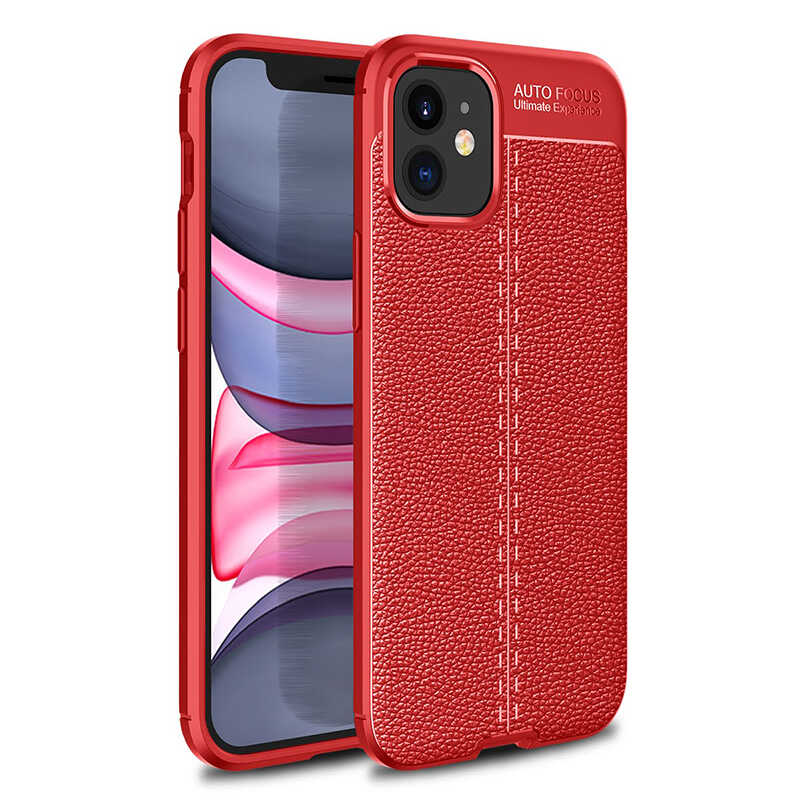 Apple Iphone 12 Mini (Deri Görünüm) Silikon Kılıf Kırmızı