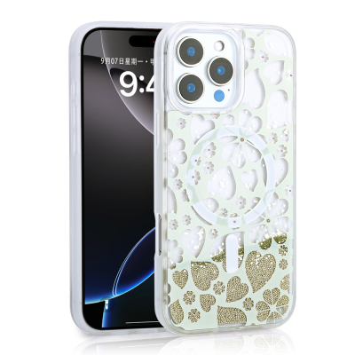 Apple iPhone 12 Pro Case Liquid Glitter Printed Transparent Back Surface Zore Mossa Silicone Cover - Zore