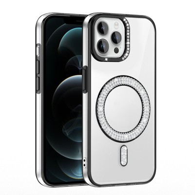 Apple iPhone 12 Pro Case Magsafe Charging Feature Diamond Stone Design Zore Karetta Silicone Cover - 10