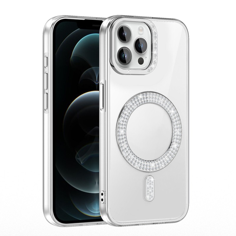 Apple iPhone 12 Pro Case Magsafe Charging Feature Diamond Stone Design Zore Karetta Silicone Cover - 14