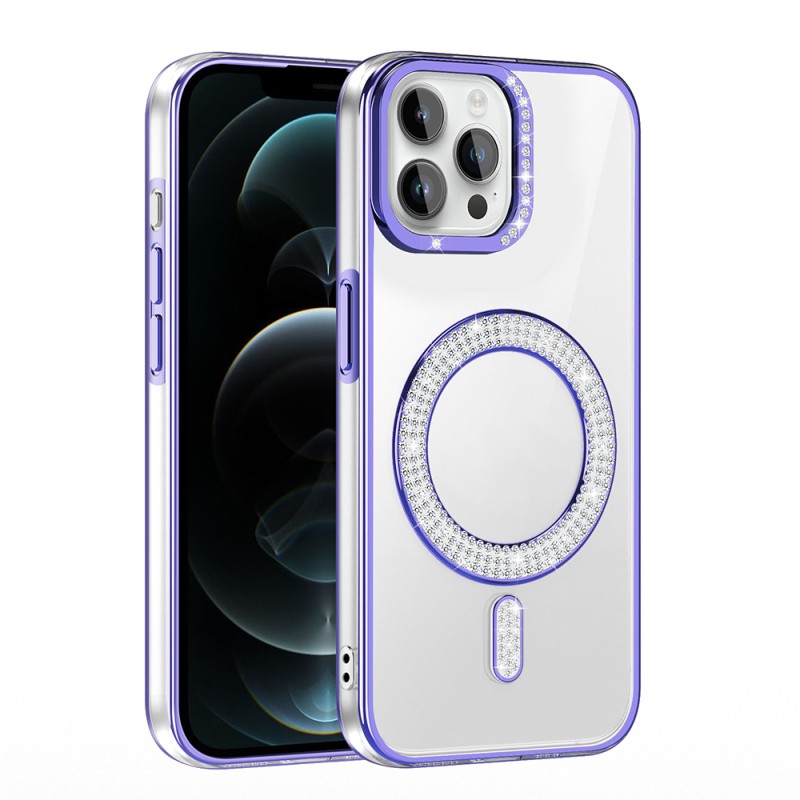 Apple iPhone 12 Pro Case Magsafe Charging Feature Diamond Stone Design Zore Karetta Silicone Cover - 16