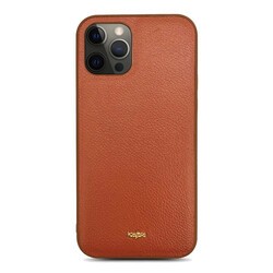 Apple iPhone 12 Pro Kılıf Kajsa Luxe Collection Hakiki Deri Kapak Kahverengi
