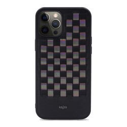 Apple iPhone 12 Pro Kılıf Kajsa Preppie Serisi Spotlight Woven Kapak Siyah