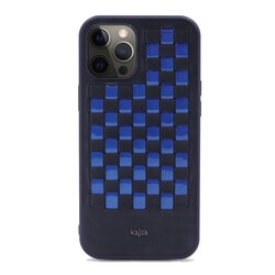 Apple iPhone 12 Pro Kılıf Kajsa Preppie Serisi Spotlight Woven Kapak Mavi