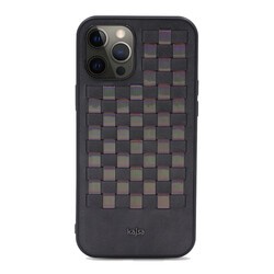 Apple iPhone 12 Pro Kılıf Kajsa Preppie Serisi Spotlight Woven Kapak Gri