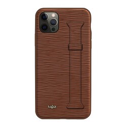 Apple iPhone 12 Pro Kılıf Kajsa Wave Pattern Handstrap Kapak Kahverengi