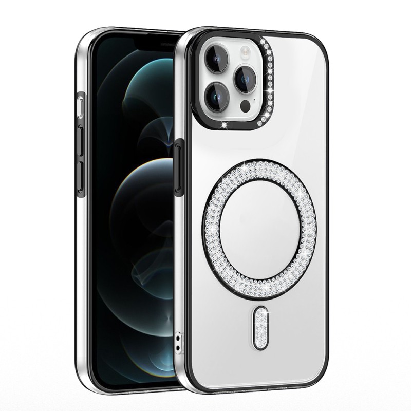 Apple iPhone 12 Pro Kılıf Pırlanta Taş Tasarımlı M-safe Şarj Özellikli Zore Karetta Silikon Kapak - 10