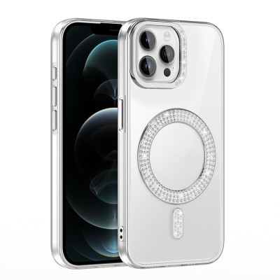 Apple iPhone 12 Pro Kılıf Pırlanta Taş Tasarımlı M-safe Şarj Özellikli Zore Karetta Silikon Kapak - 14