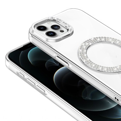 Apple iPhone 12 Pro Kılıf Pırlanta Taş Tasarımlı M-safe Şarj Özellikli Zore Karetta Silikon Kapak - 15