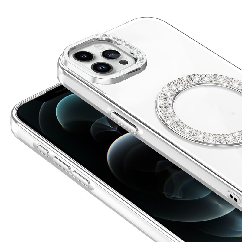 Apple iPhone 12 Pro Kılıf Pırlanta Taş Tasarımlı M-safe Şarj Özellikli Zore Karetta Silikon Kapak - 15